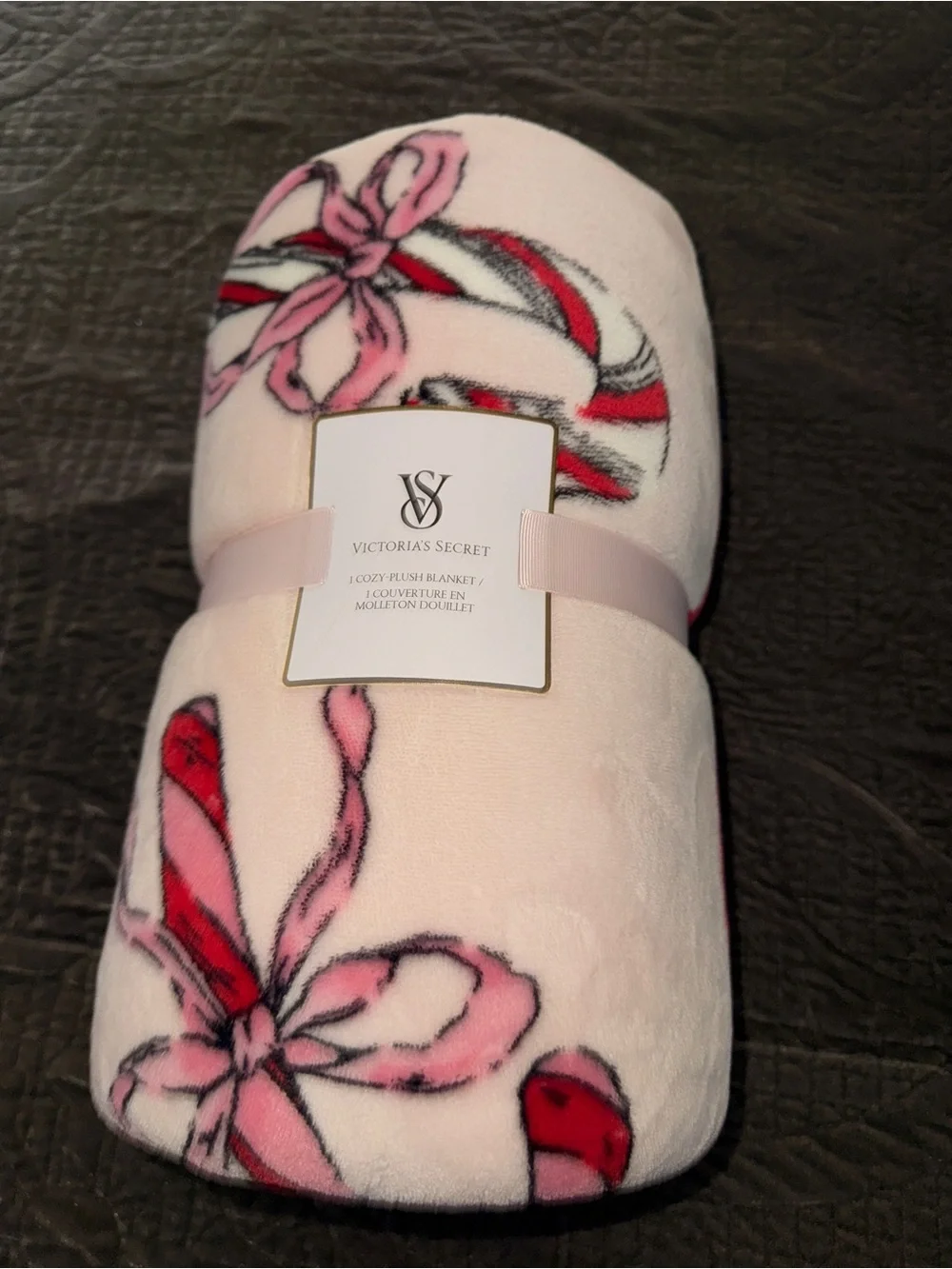 Victoria's Secret Pink and Red Bow Sherpa Throw